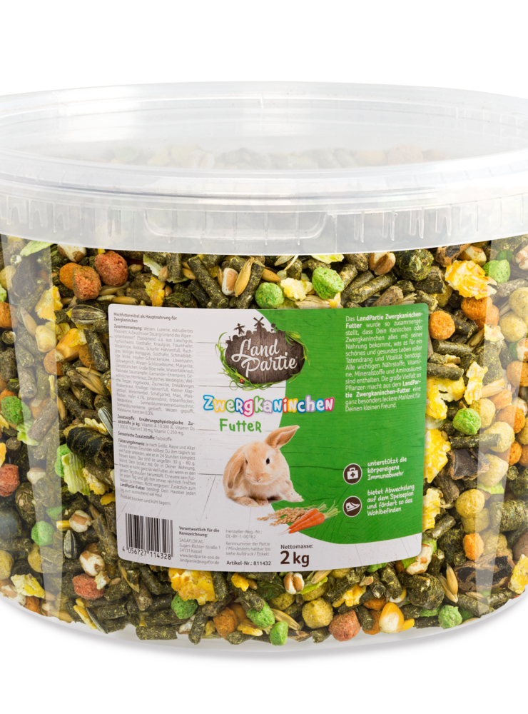 LandPartie 2kg Zwergkaninchen Eimer 4,2L